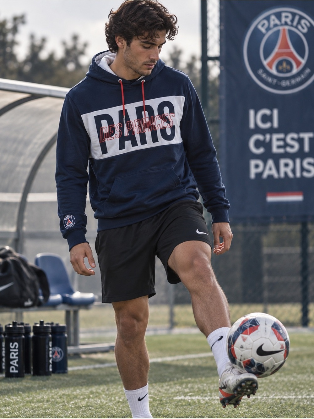 Nike Paris Saint-Germain PSG French Terry Hoodie Navy/Red Sz M - Picture 1 of 4